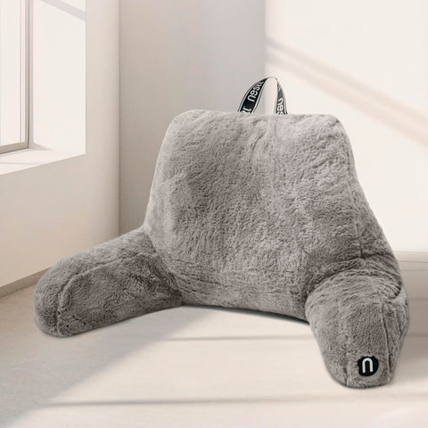 Nestl front view of dark grey reading pillow showing ergonomic support and comfort