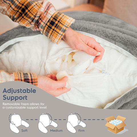 Nestl zipper open with shredded memory foam visible to customize firmness