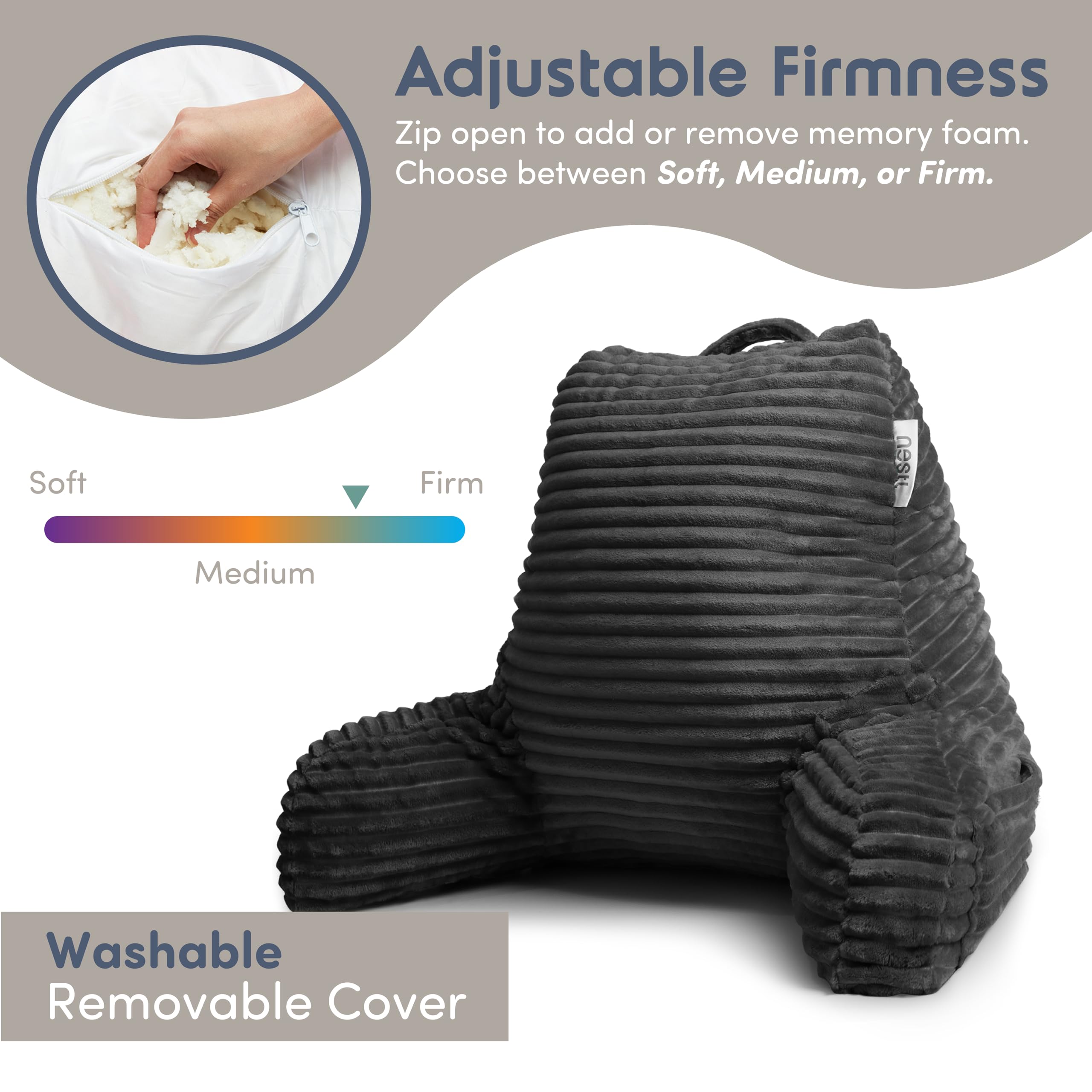 Nestl inner foam compartment with shredded memory foam for customizable firmness