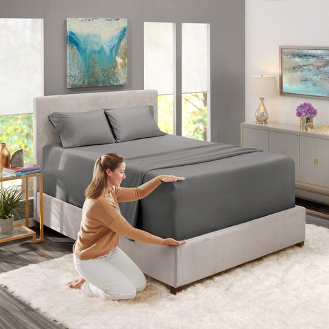 Nestl close-up of fitted sheet corner elastic demonstrating secure deep-pocket fit
