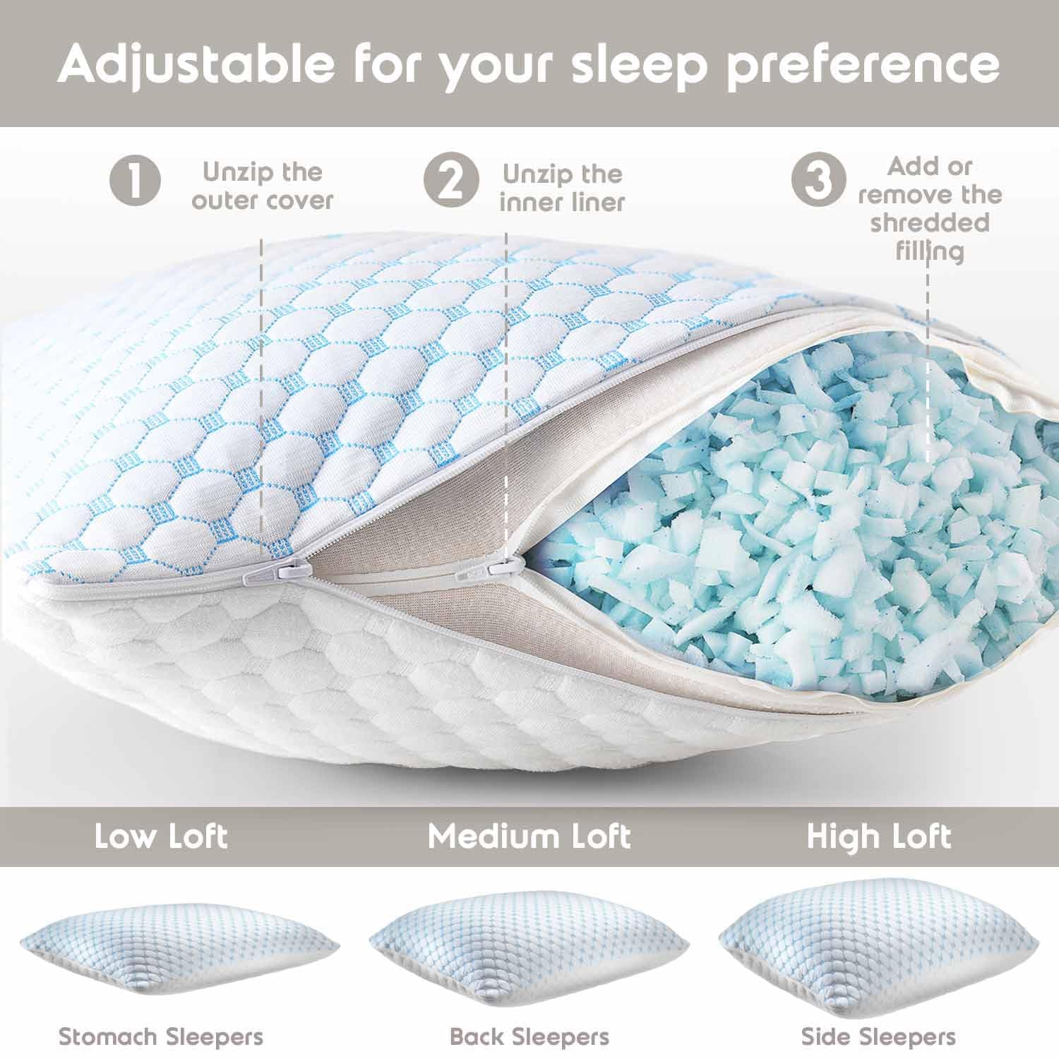Nestl shredded memory foam close-up demonstrating adjustable support