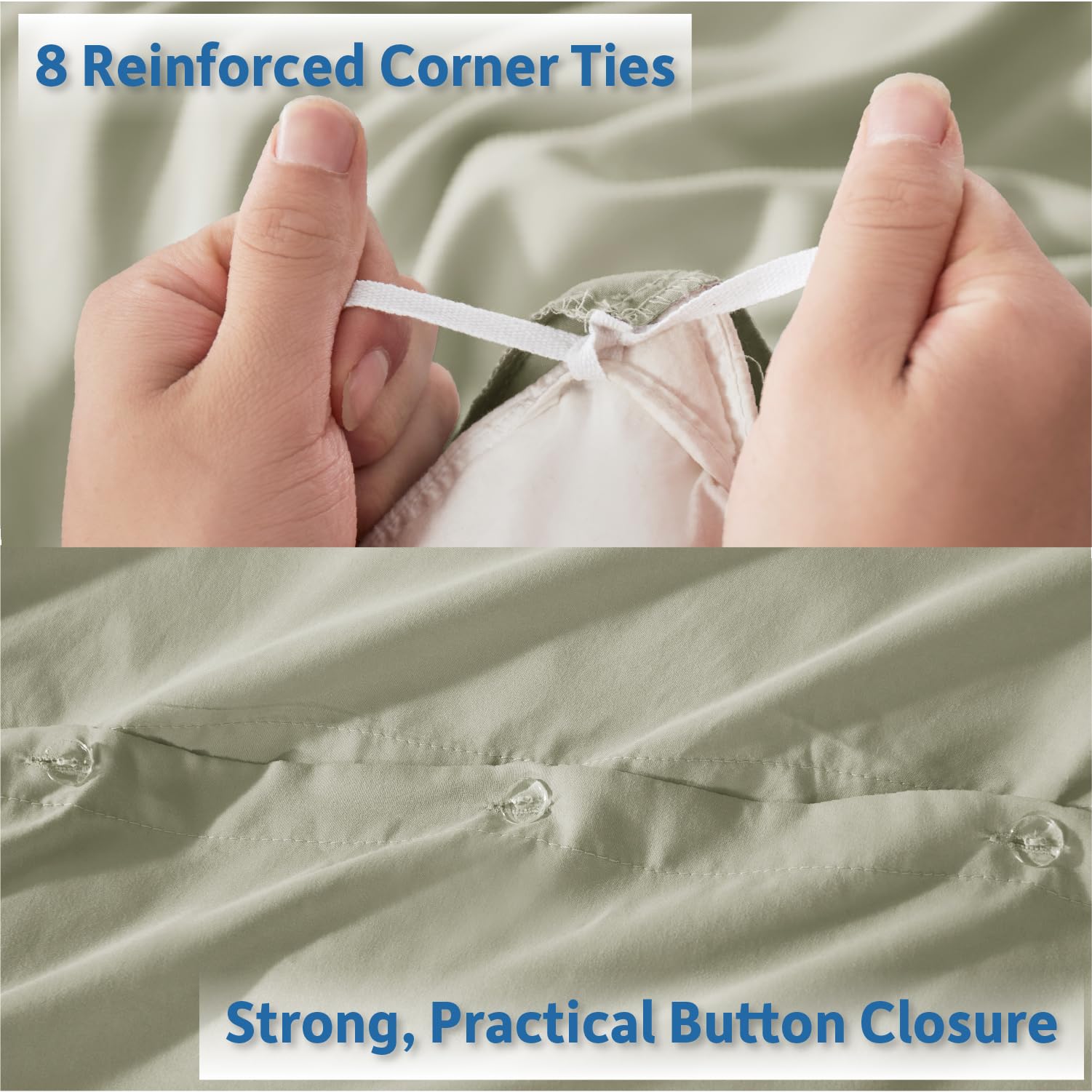 Nestl interior ties at duvet corner showing secure attachment and anti-shift benefit