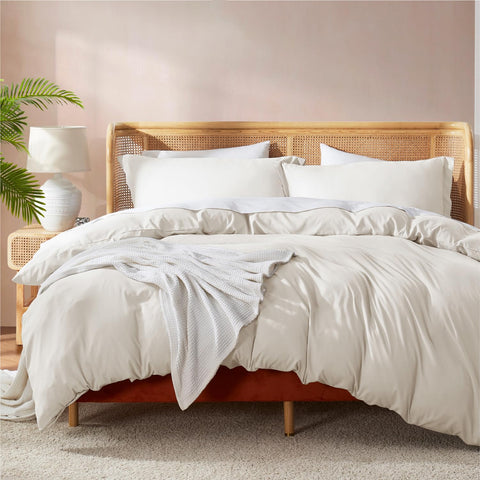 Nestl off white duvet cover front view showing neat hotel-style finish and comfort