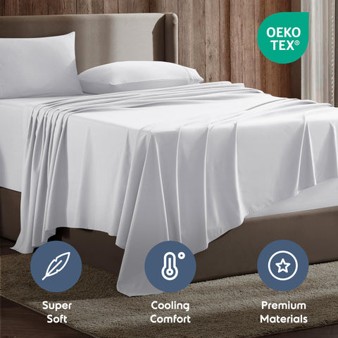 Nestl sheets styled on a made bed in a modern bedroom to show aesthetic and comfort benefit