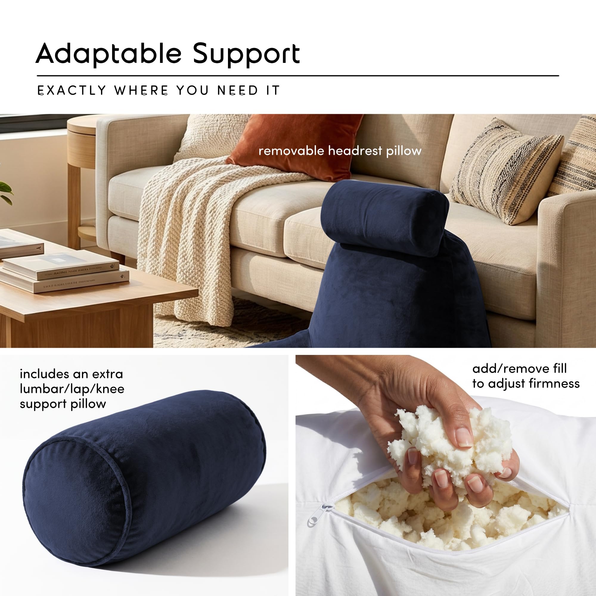 Nestl detachable pillows attached by bungee cords for adjustable lumbar support