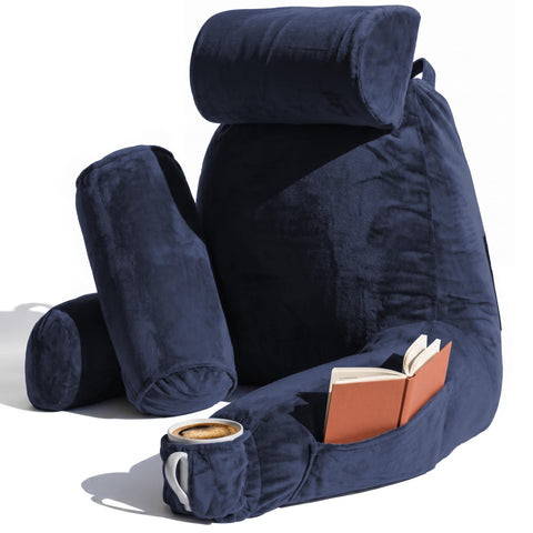 Nestl navy reading pillow front view showing full back support and comfort