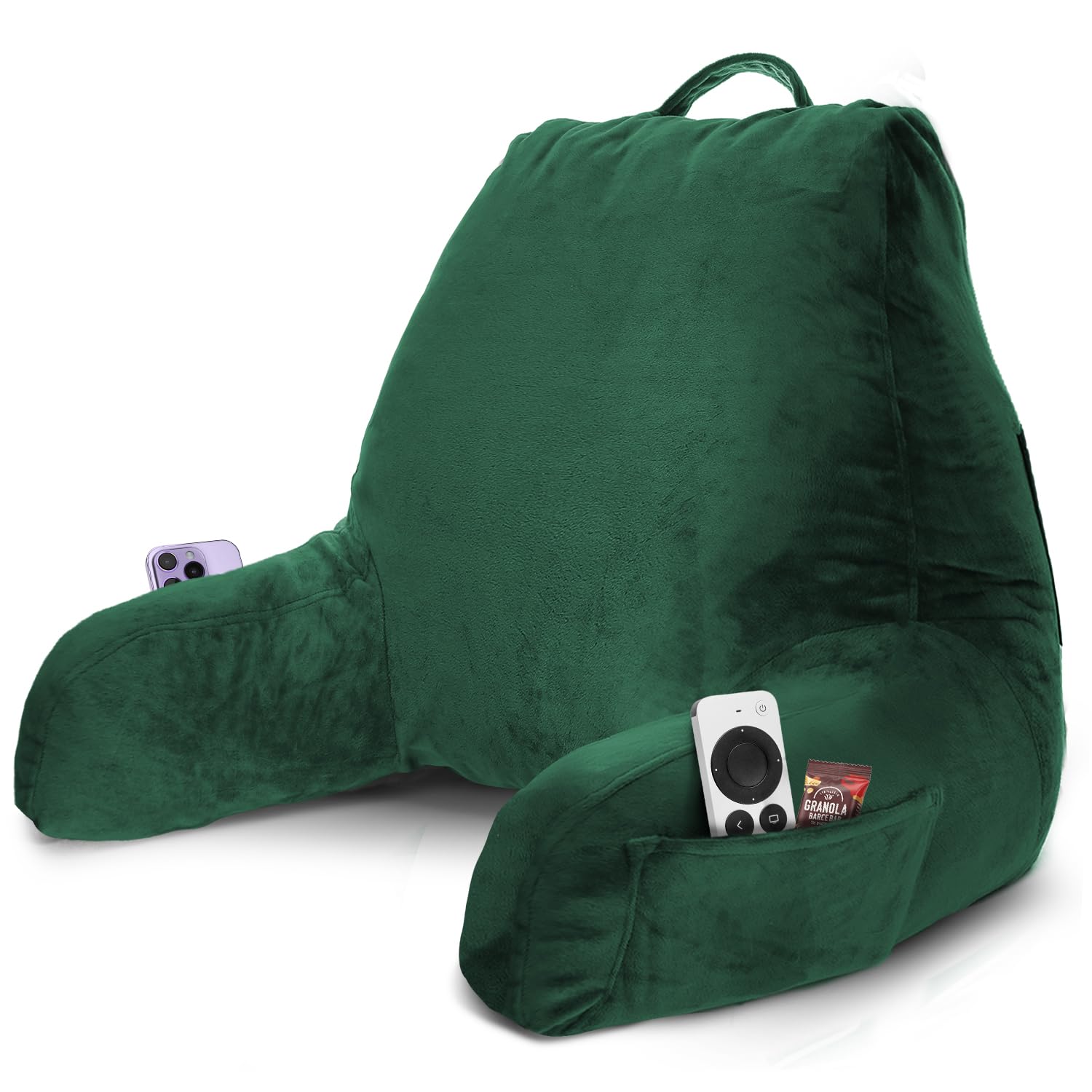 Nestl reading pillow front view showing plush support and stylish dark green