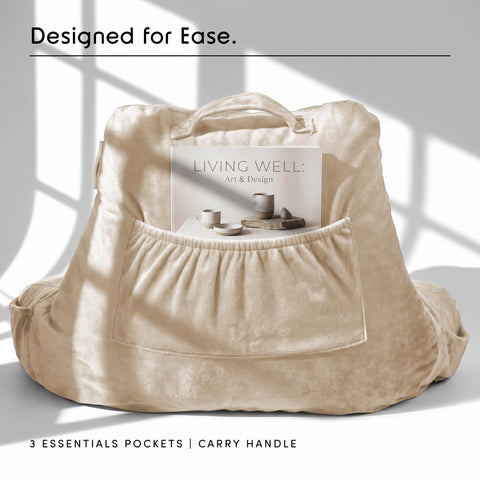 Nestl on bed lifestyle scene illustrating upright reading comfort