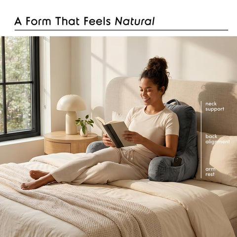 Nestl side profile highlighting tall back and arm contours for steady posture support