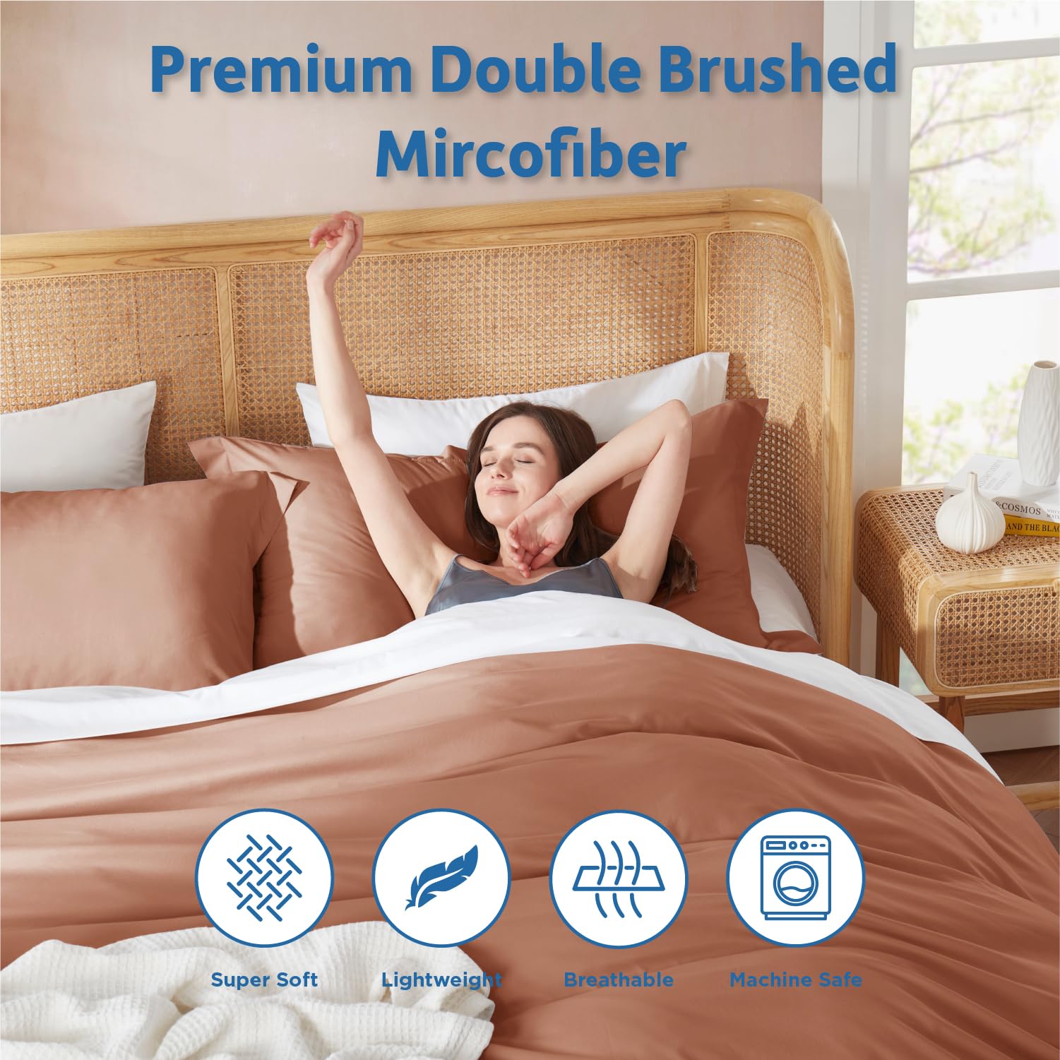 Nestl rust bedroom lifestyle scene creating warm curated sleep space