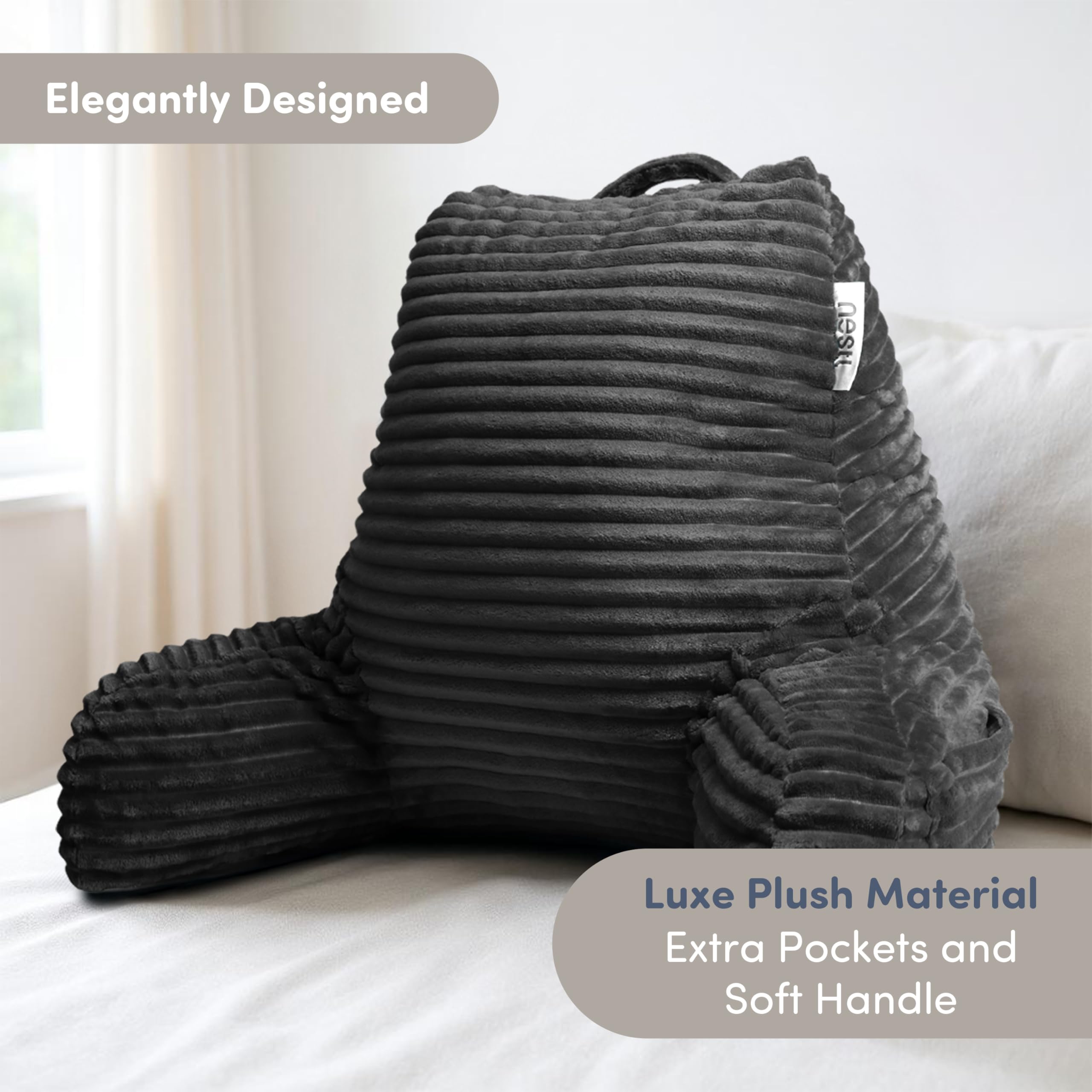 Nestl side view highlighting padded arms that support forearms and device use
