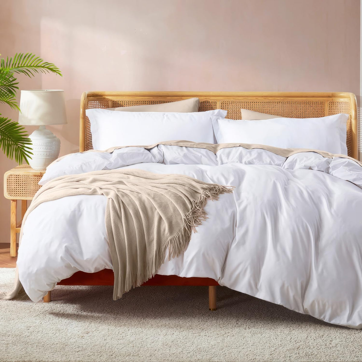Nestl white duvet cover front view showing crisp hotel-like finish and comfort