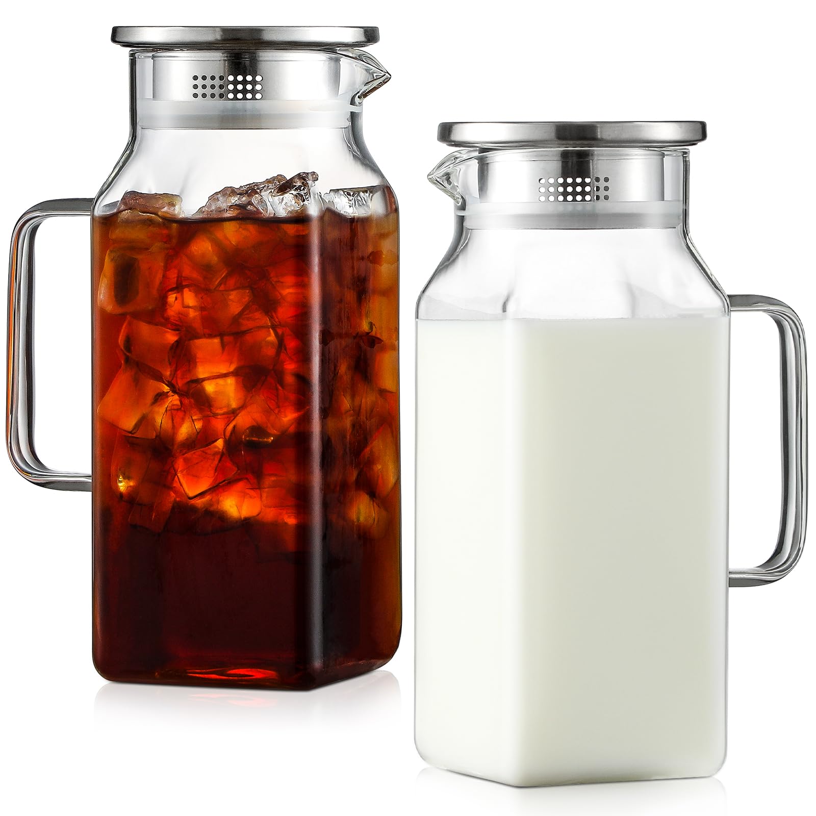 NETANY front view of two square pitchers showing compact fridge-friendly design