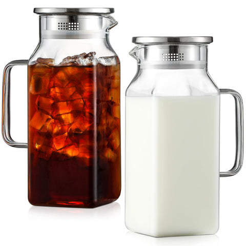 NETANY front view of two square pitchers showing compact fridge-friendly design