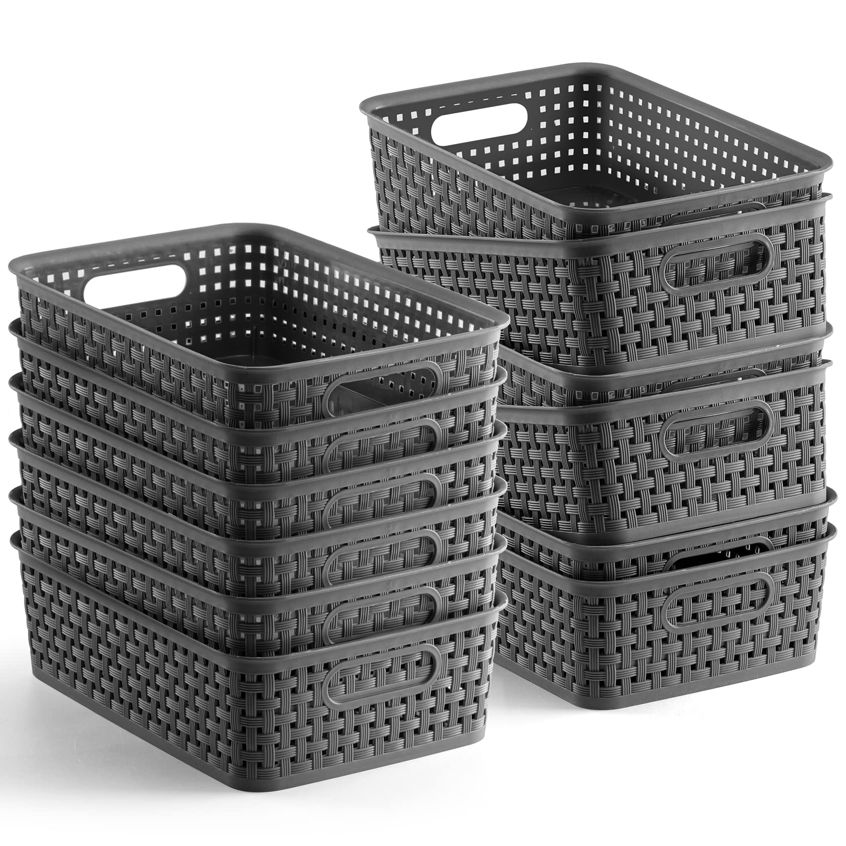 NETANY front view of twelve gray baskets showing organized set and benefit