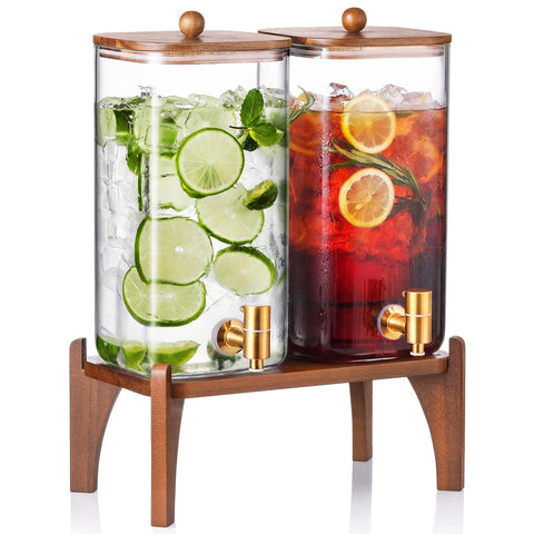 NETANY front view double setup showing elegant square dispensers and stand for easy serving