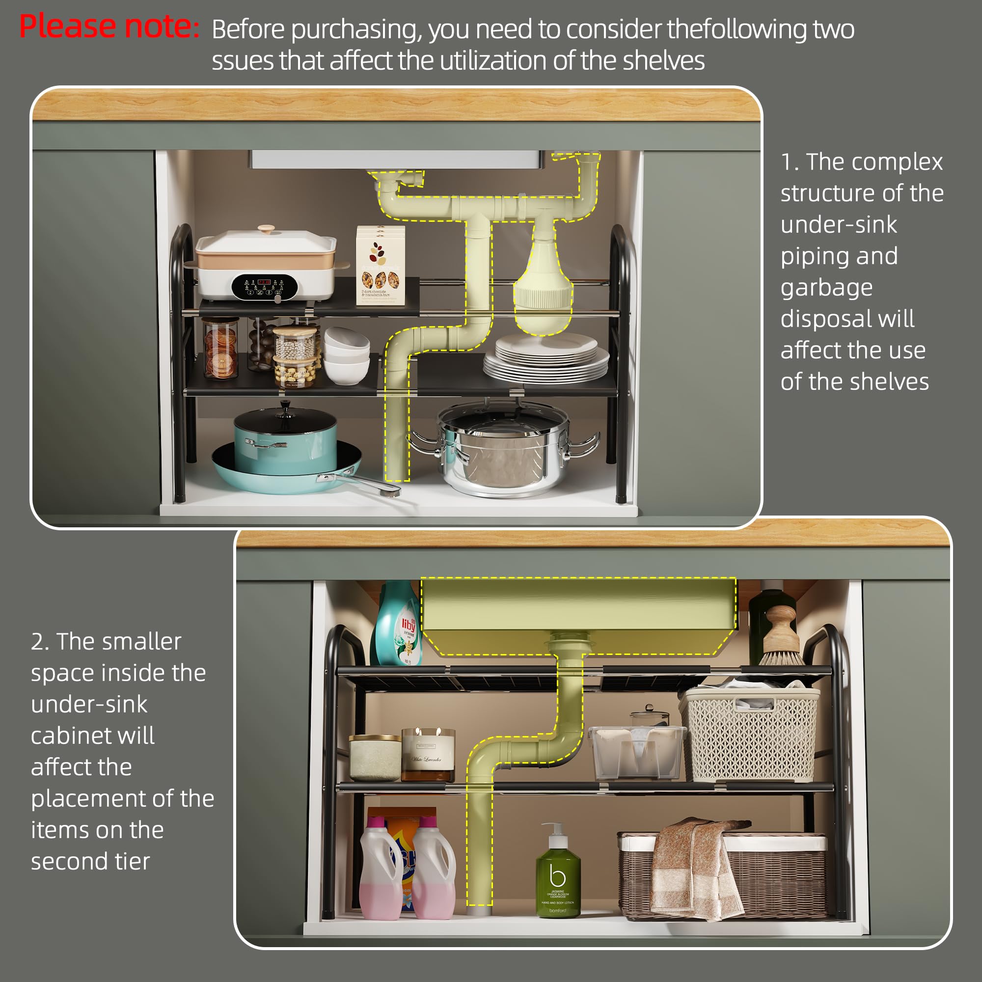 NETEL installed under-sink shelf wide view demonstrating extra usable storage benefit