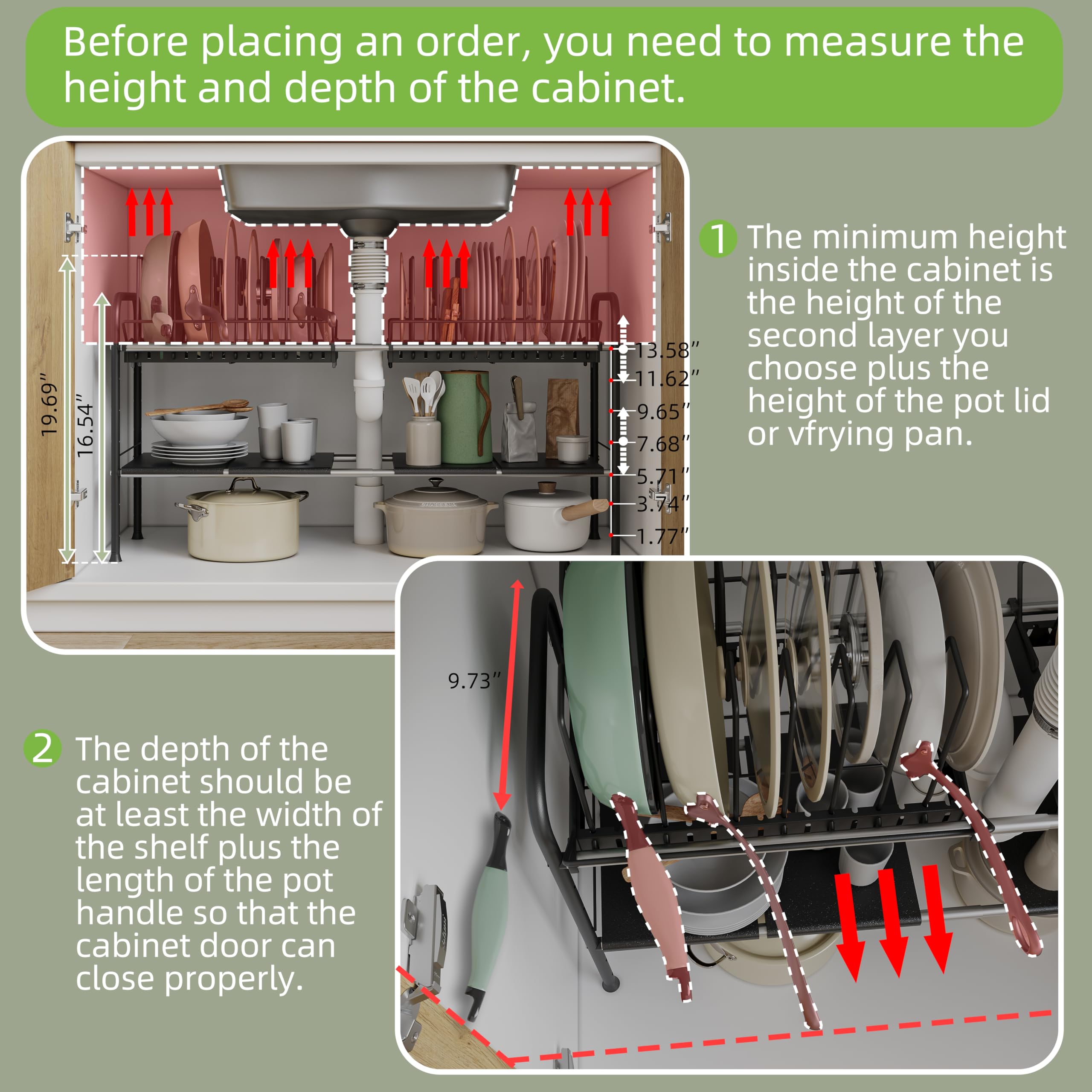 NETEL organizer installed in cabinet holding pots and pans for easy access