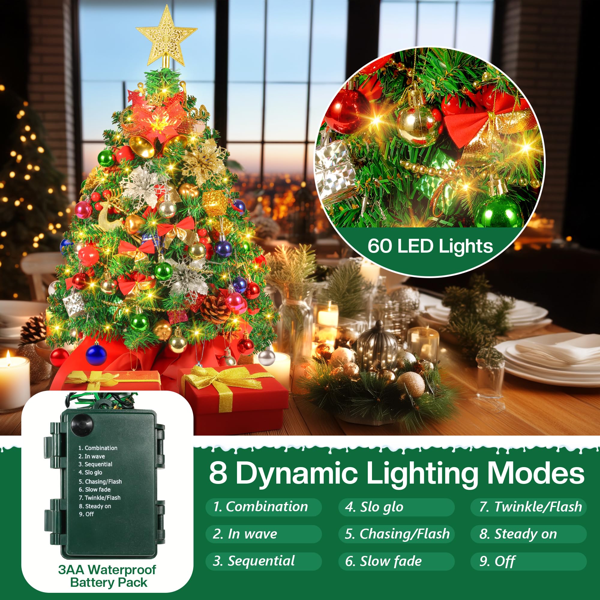 Neten tree lit at dusk illustrating warm LED lighting for cozy ambiance