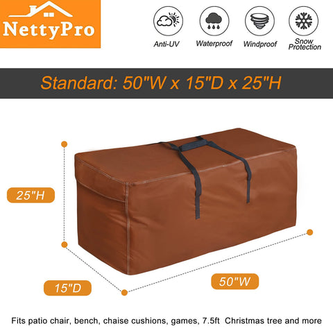 NettyPro bag filled with patio cushions demonstrating organized, space-saving storage