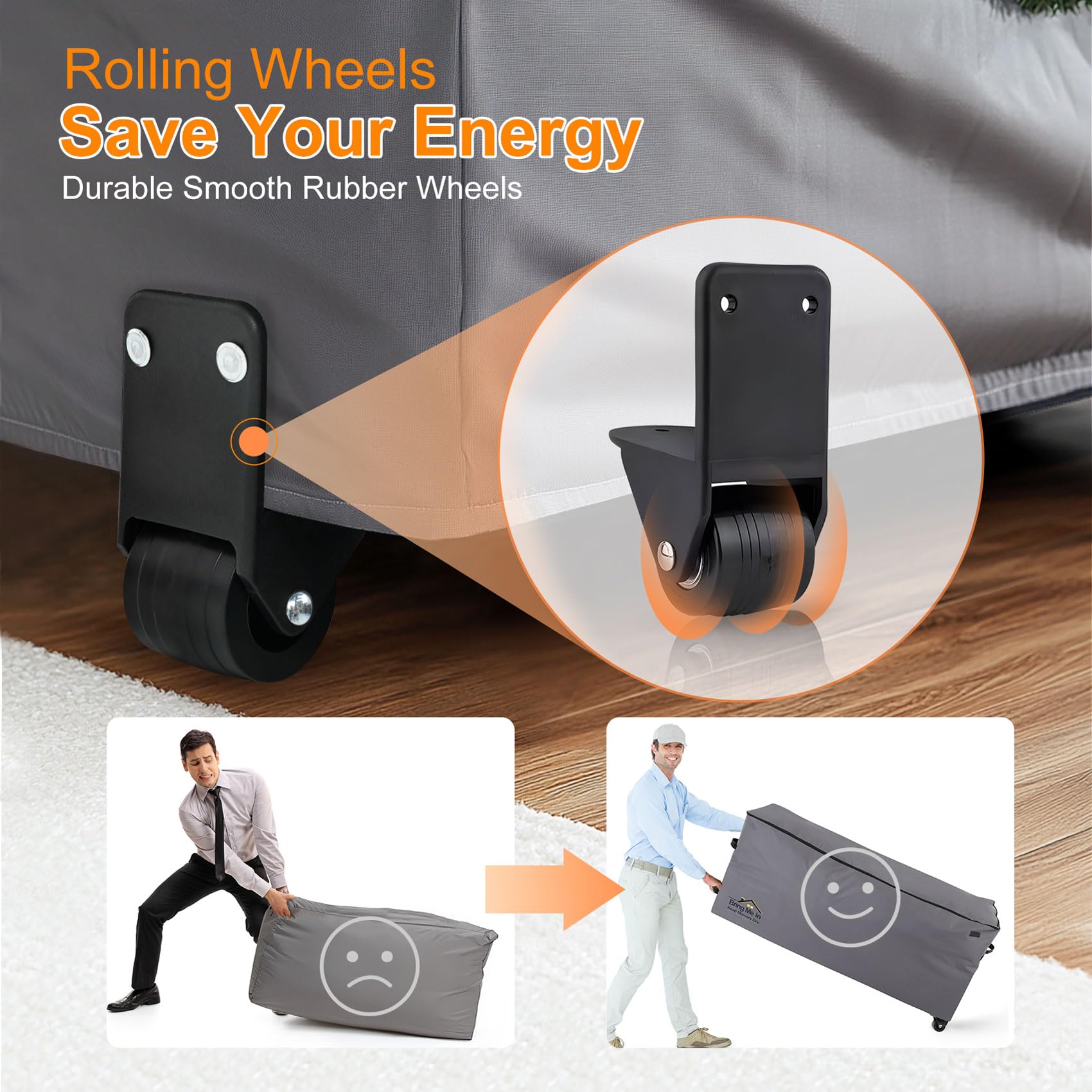 NettyPro wheels and padded handle detail for effortless transport