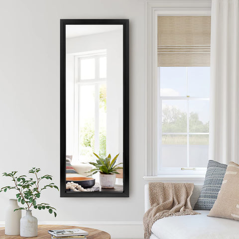 NeuType front view of 43x16 mirror showing sleek black frame and full-length reflection benefit