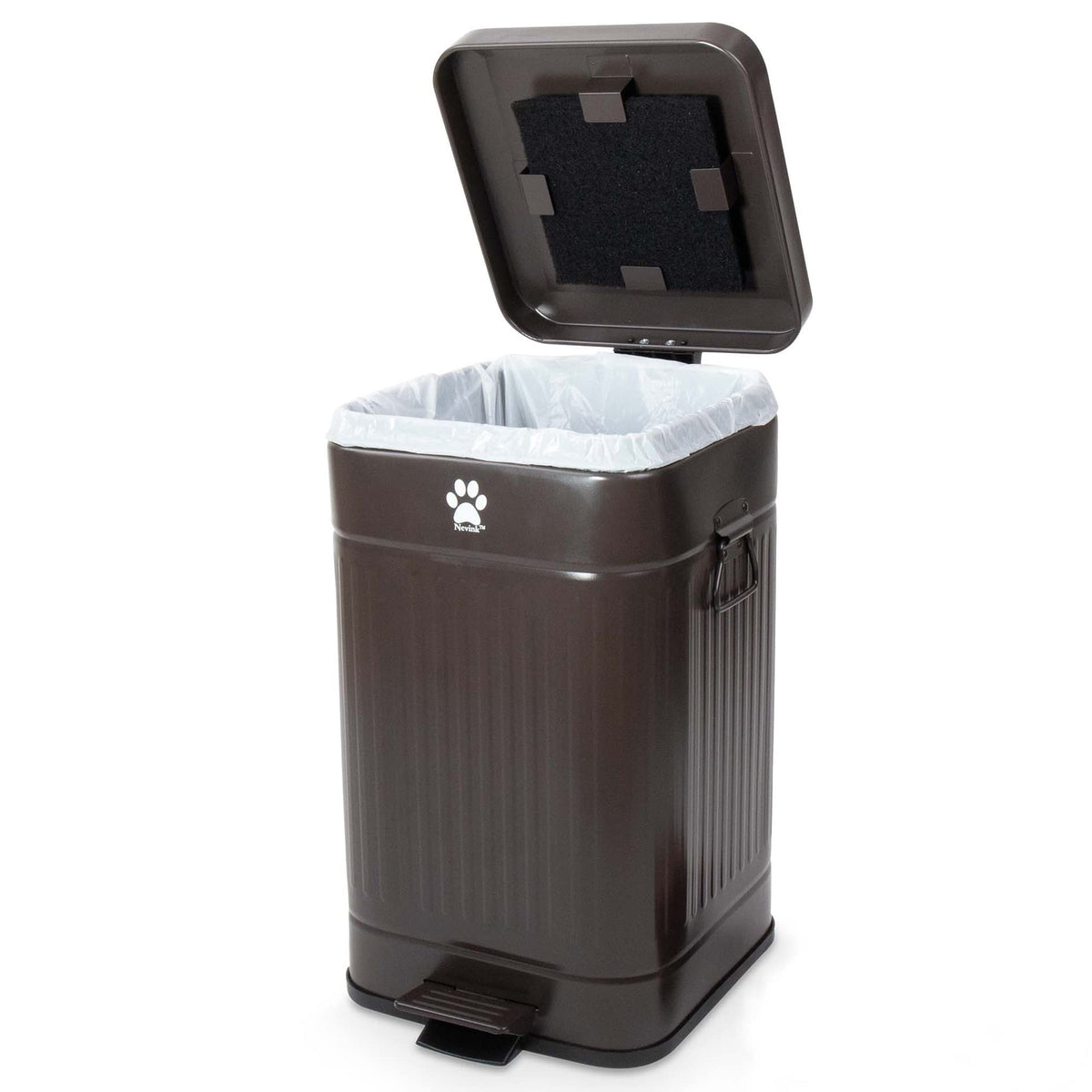 Nevink front view showing compact outdoor poop trash can and tidy design benefit