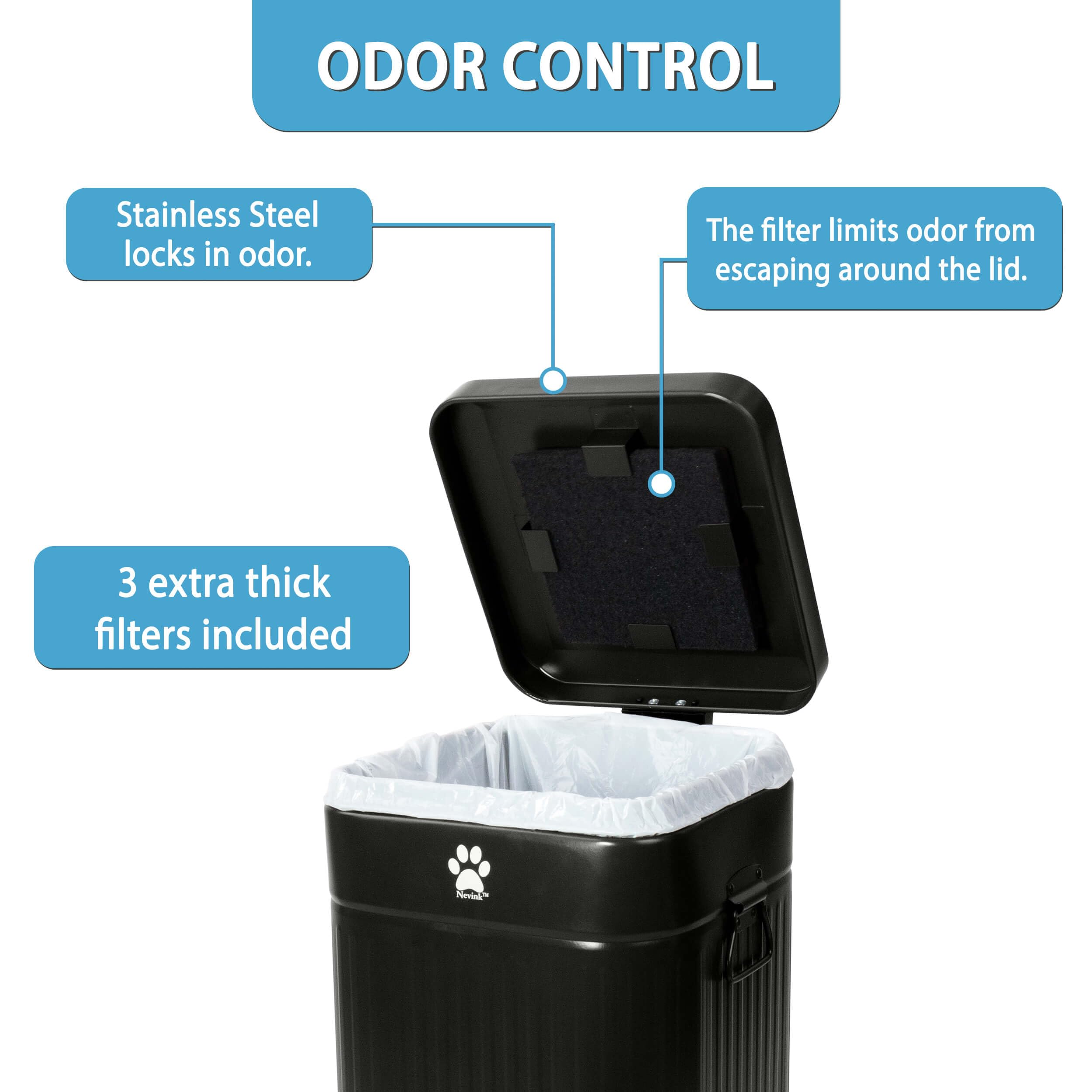 Nevink lid and activated-carbon filter detail highlighting odor control for fresher outdoor areas