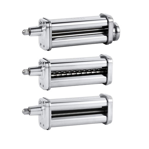 NEVKU front packaging showing full 3-piece pasta attachment set and gift-ready box benefit