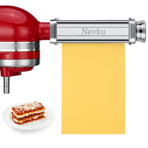 NEVKU front view of pasta roller attachment showing sturdy design and fast preparation