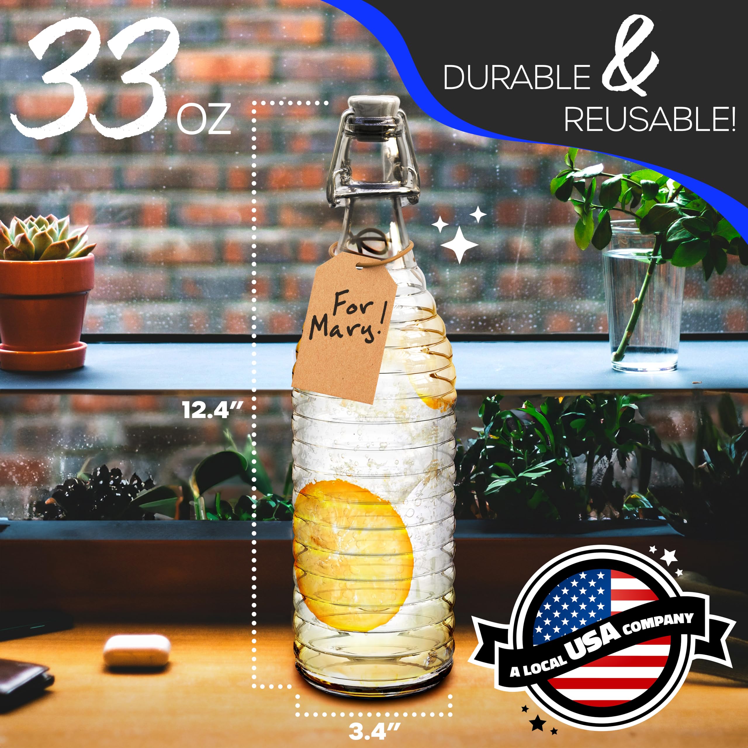 Hand holding Nevlers bottle to show size and 1L scale benefit for serving