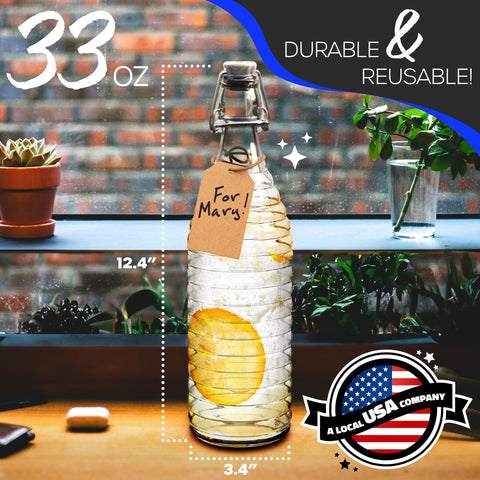 Hand holding Nevlers bottle to show size and 1L scale benefit for serving