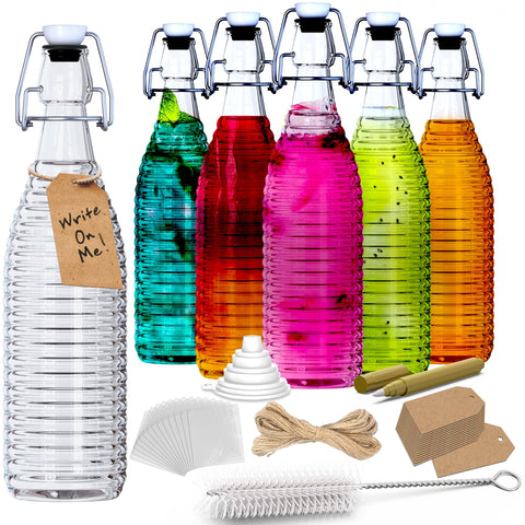 Nevlers front view of six bottles showing stylish ringed design and airtight lids benefit presentation