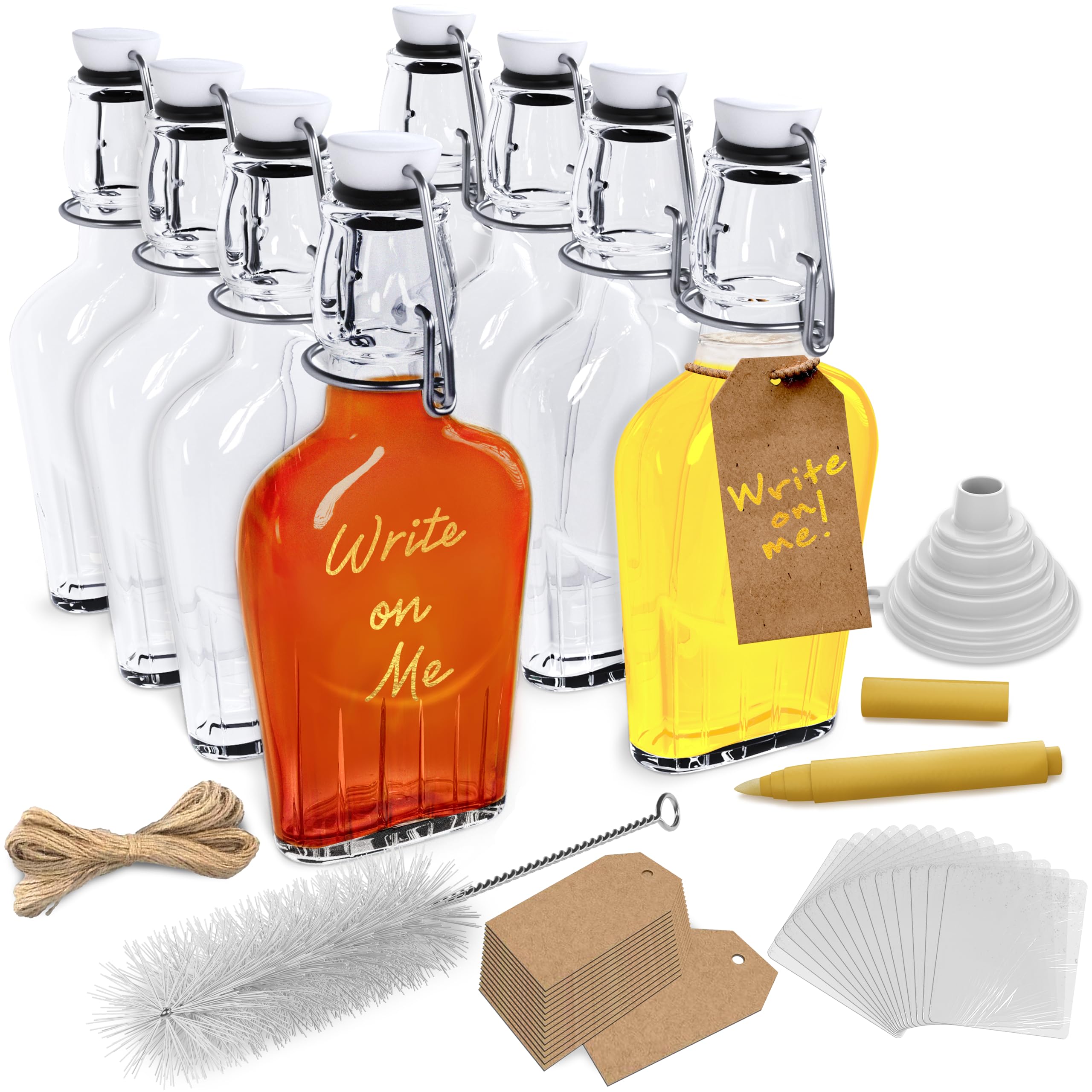 Nevlers eight-pack front view showing clear flasks and closures for neat transport