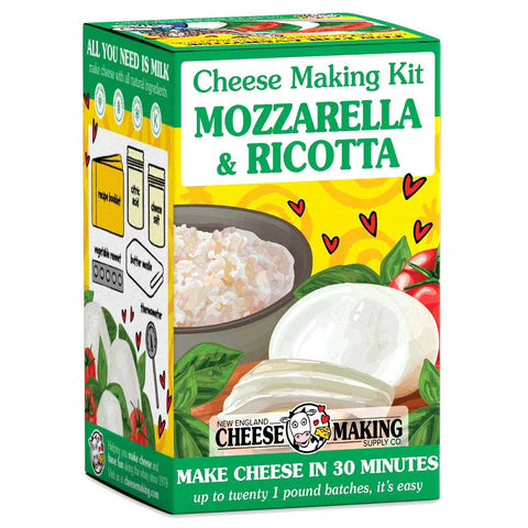 New England Cheesemaking kit front view showing contents for easy home mozzarella