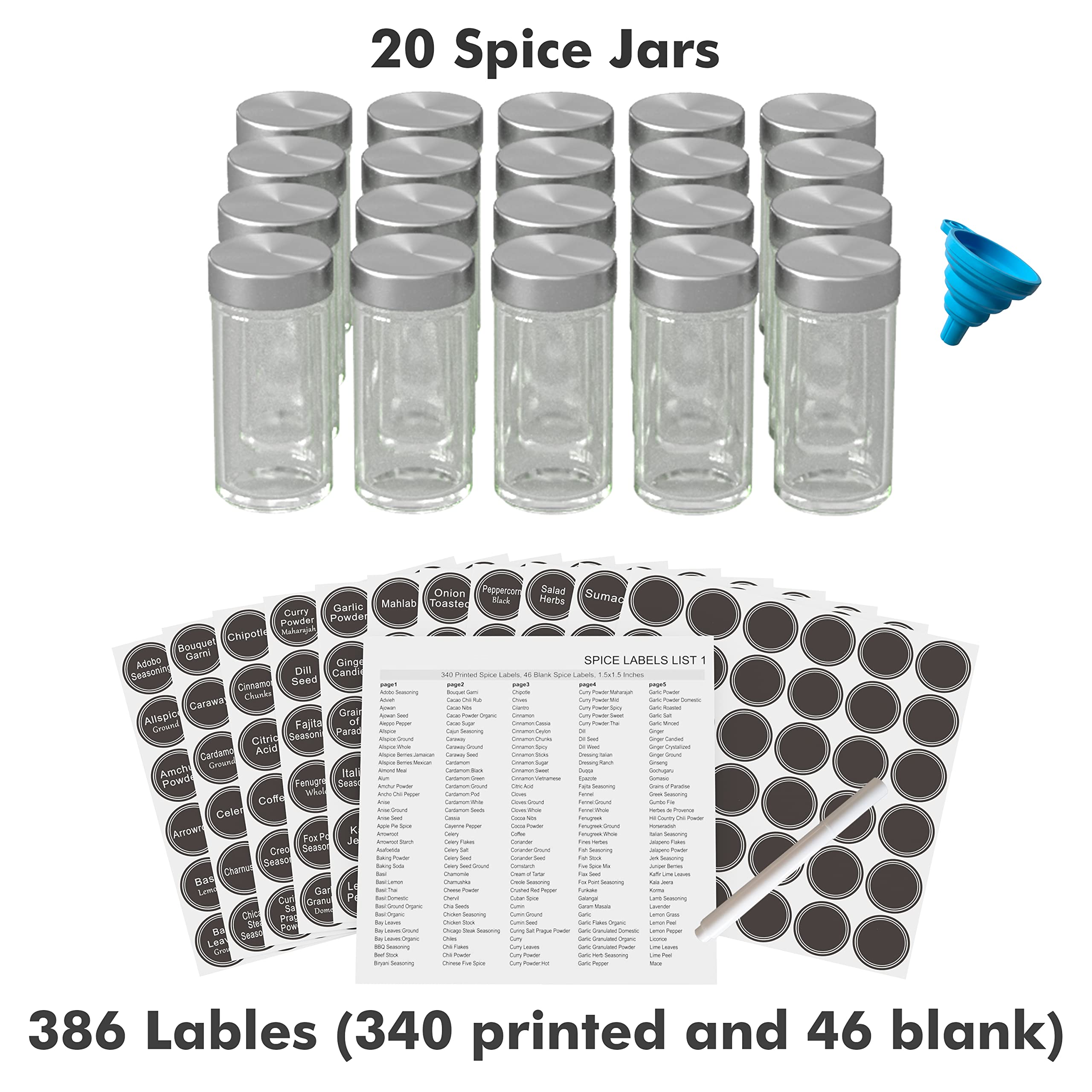 New England Stories funnel and label set displayed for clean refilling and labeling