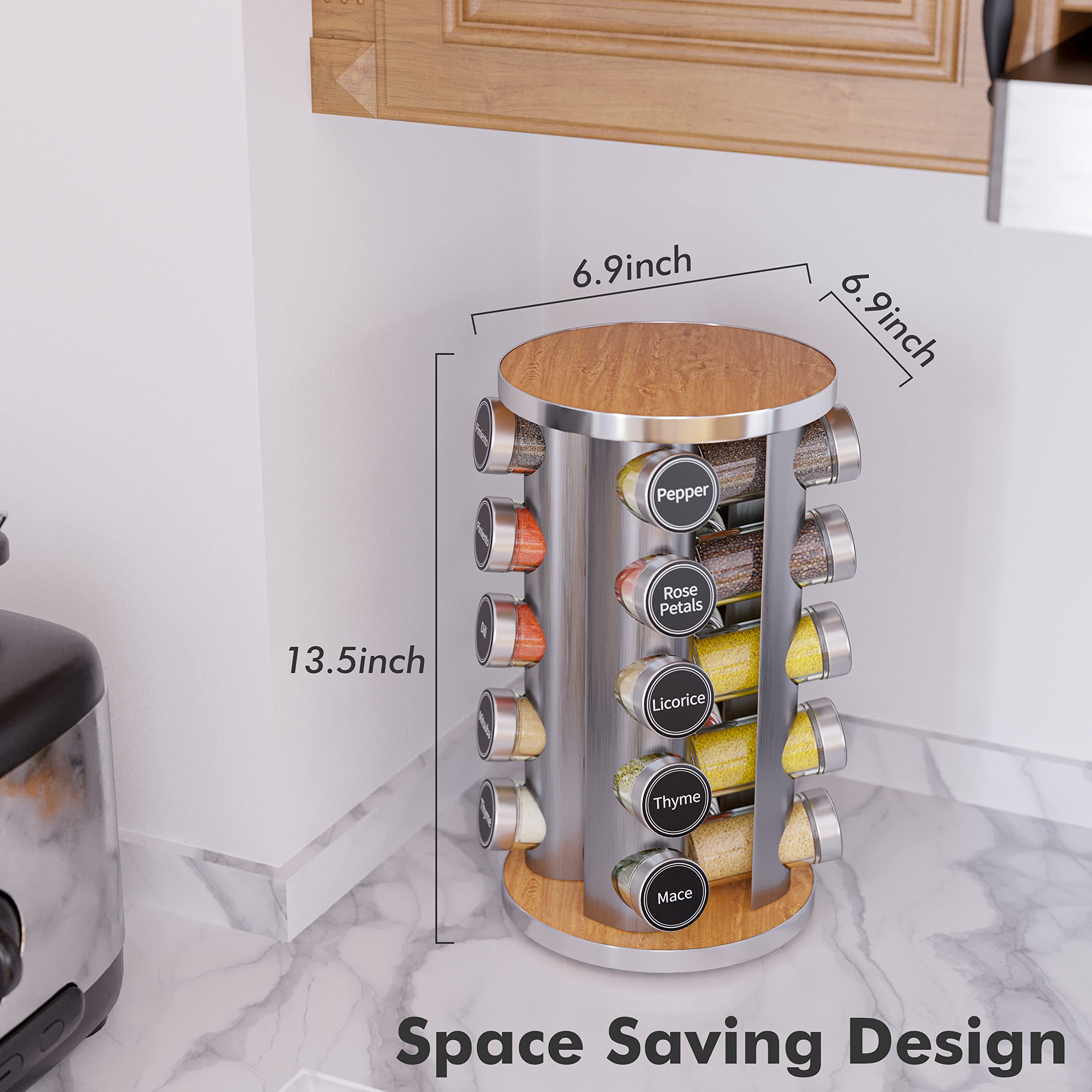 New England Stories rack inside cabinet showing compact footprint saves shelf space