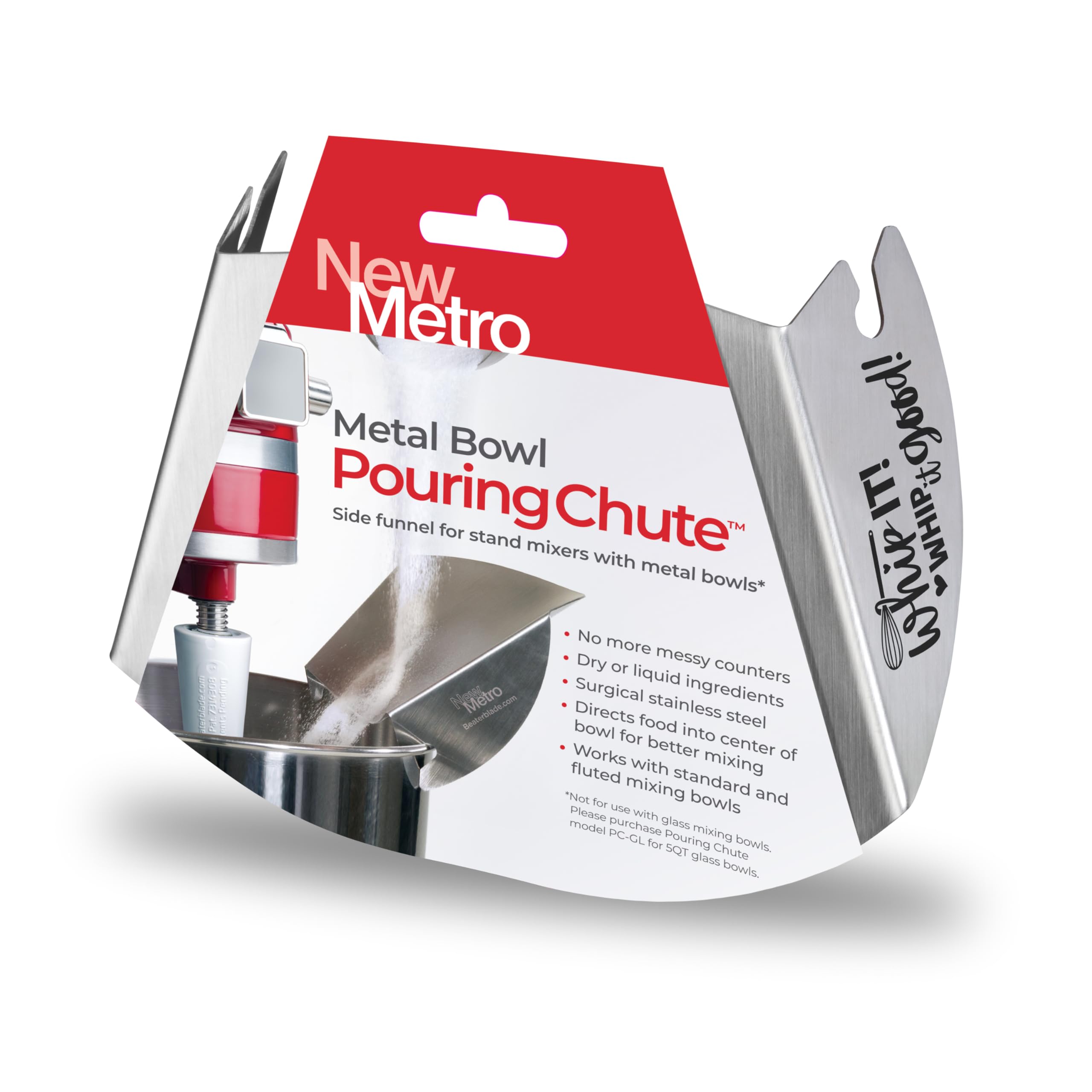 New Metro Design front view pouring chute showing fit and cleaner pouring