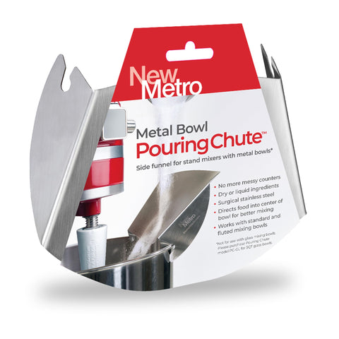 New Metro Design pouring chute front view showing sleek fit and spill prevention