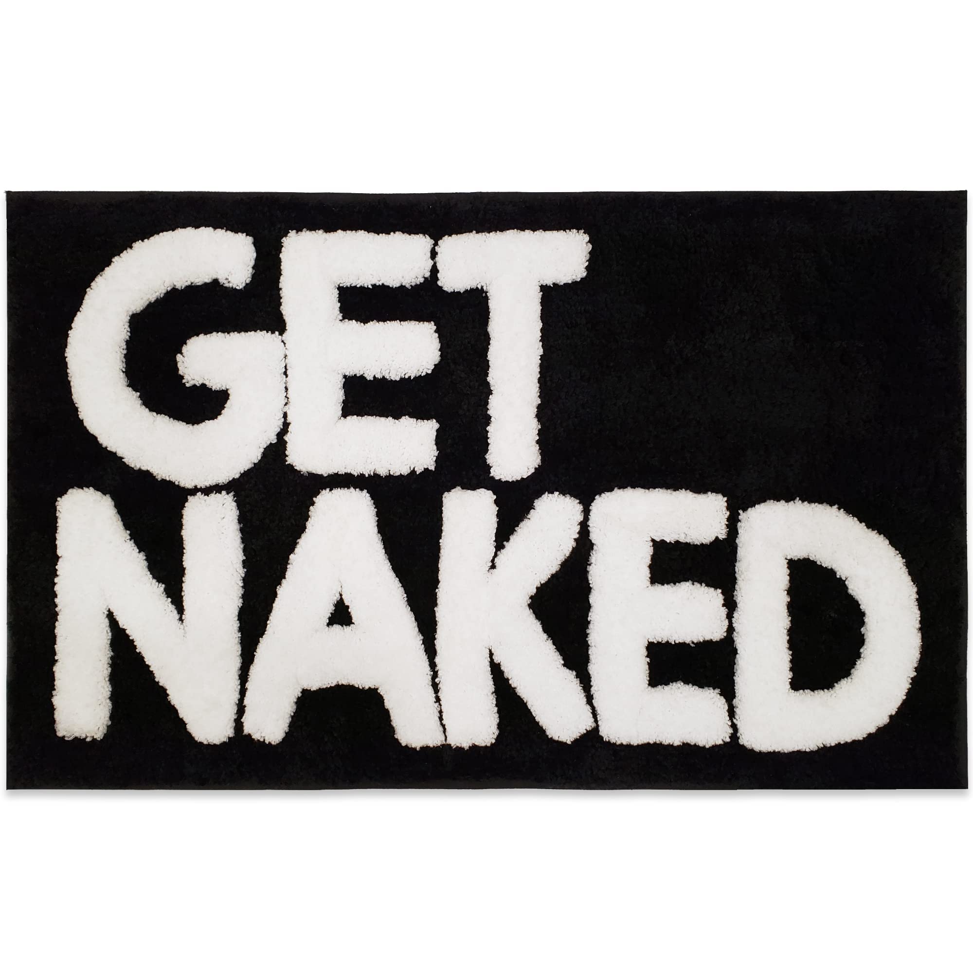 New Mungo front view of black Get Naked mat showing bold lettering and stylish design benefit