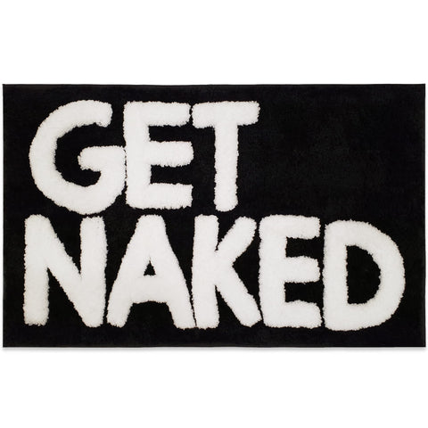 New Mungo front view of black Get Naked mat showing bold lettering and stylish design benefit