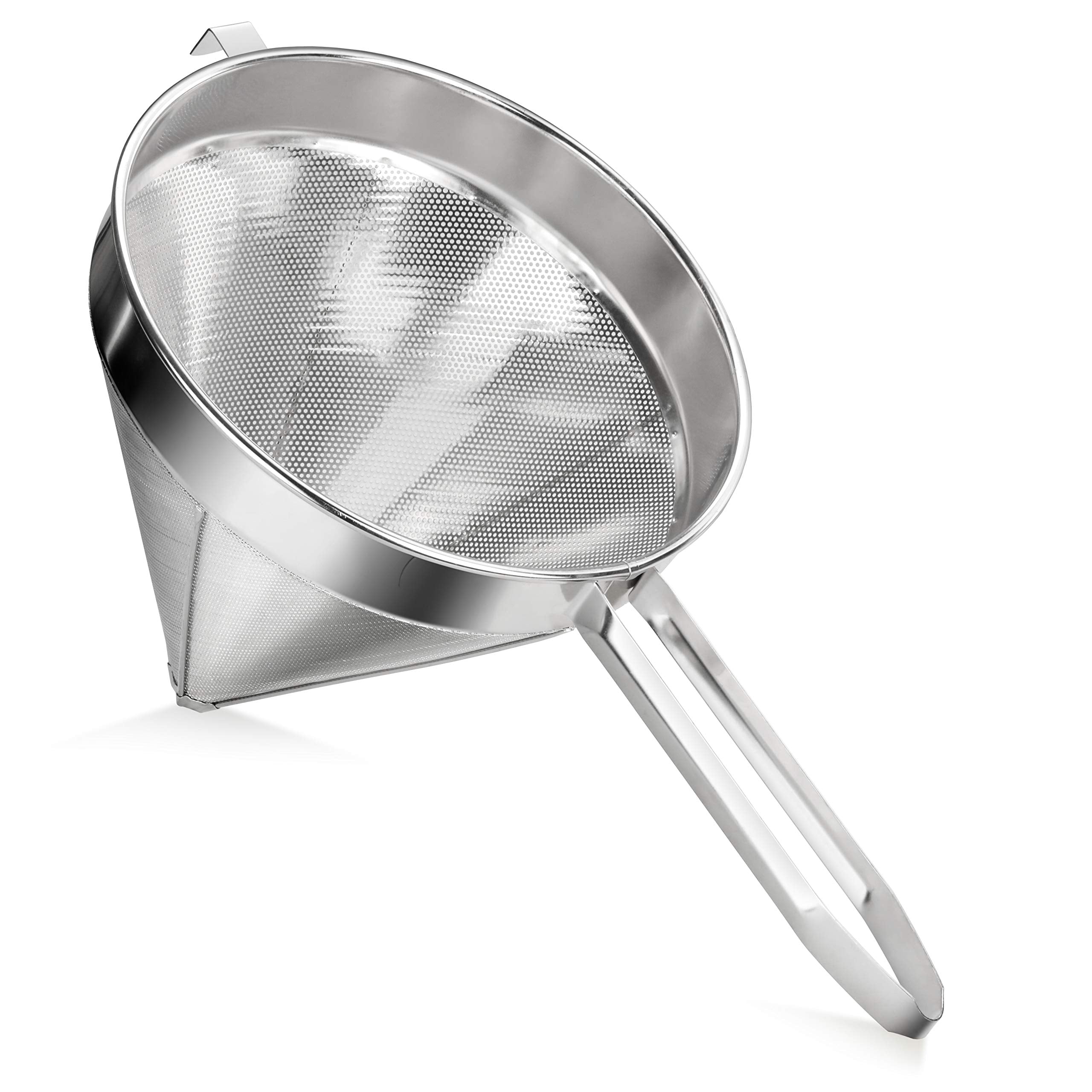 New Star Foodservice 8-inch china cap strainer front view showing durable frame benefit