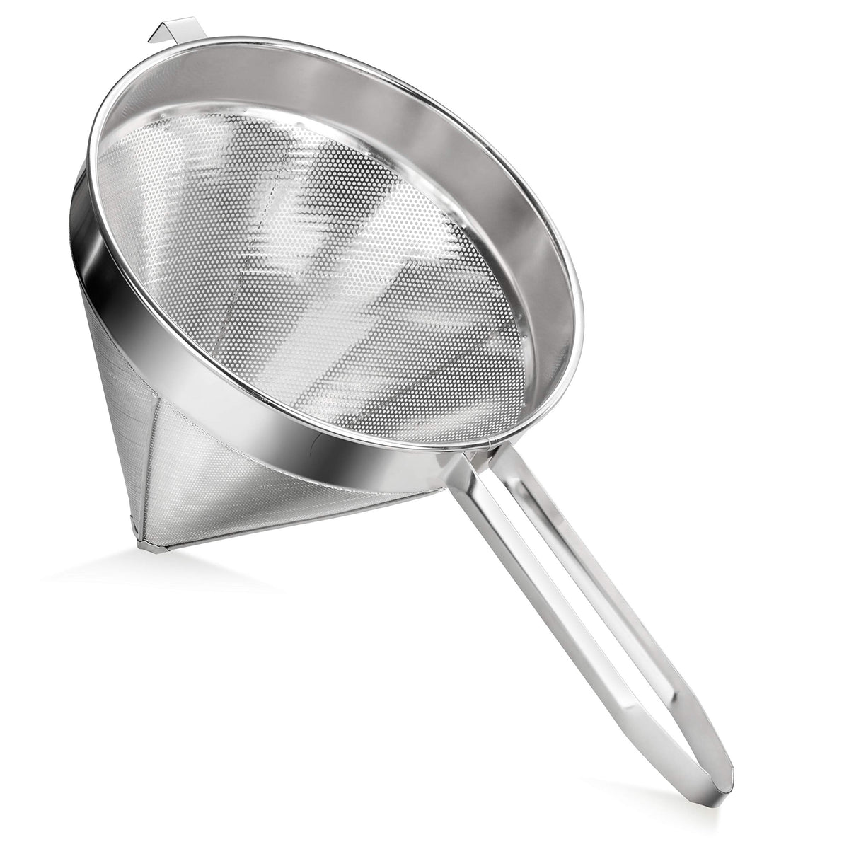 New Star Foodservice 8-inch china cap strainer front view showing durable frame benefit
