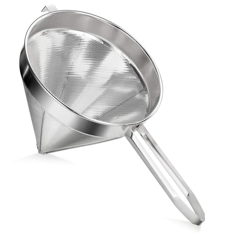 New Star Foodservice 8-inch china cap strainer front view showing durable frame benefit