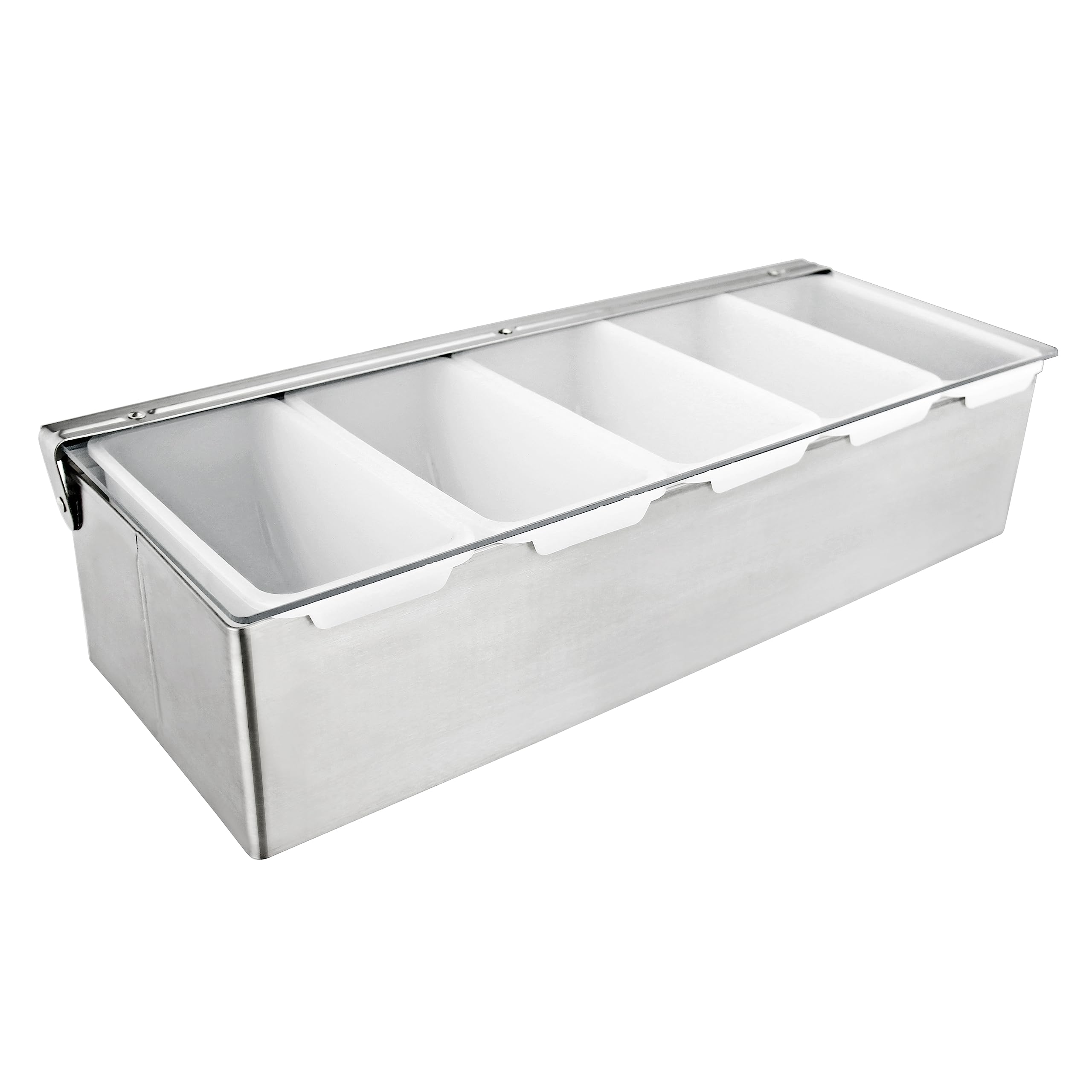 New Star Foodservice front view showing five compartments and clear lid for quick selection