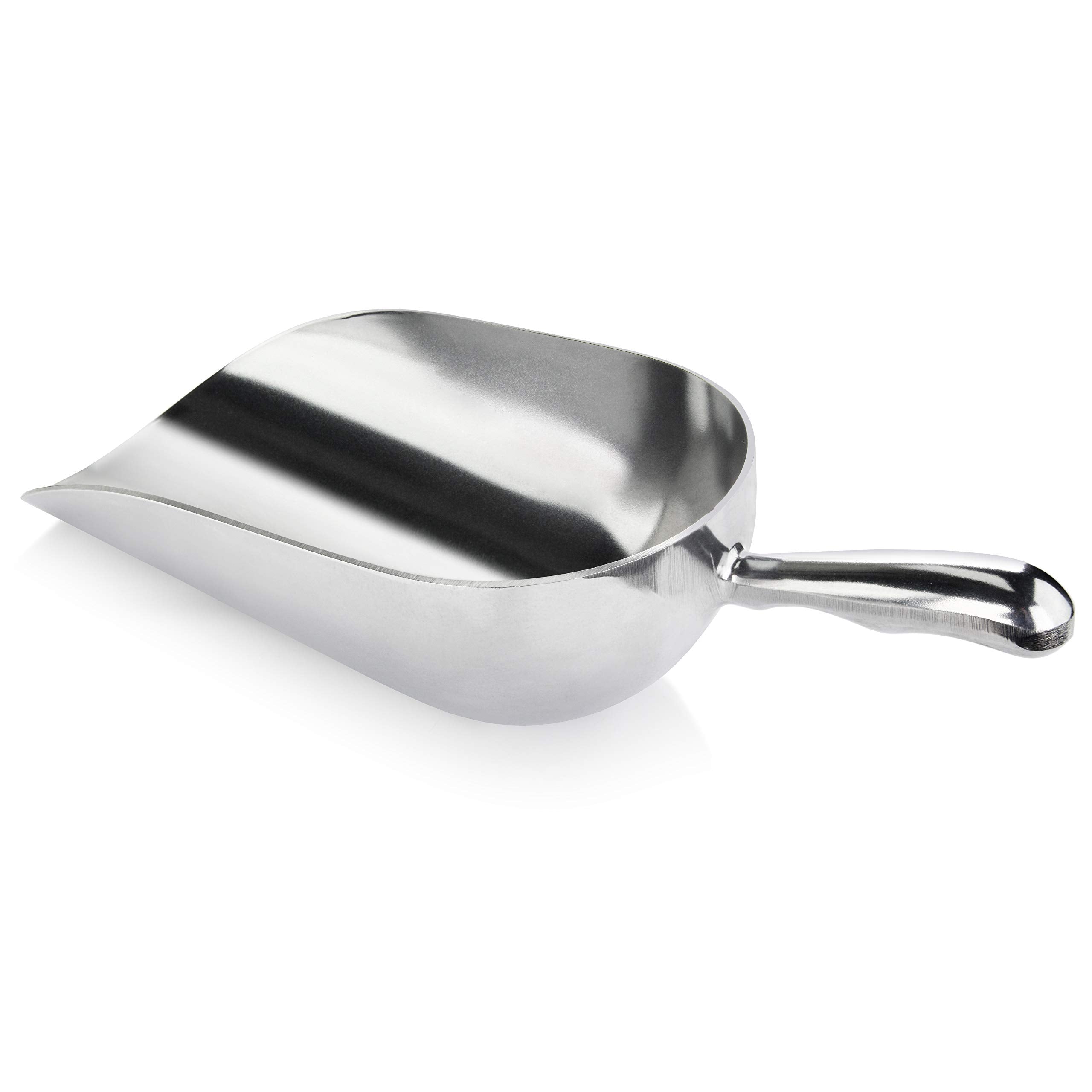New Star Foodservice front view of 85-ounce aluminum scoop showing shape and capacity benefit