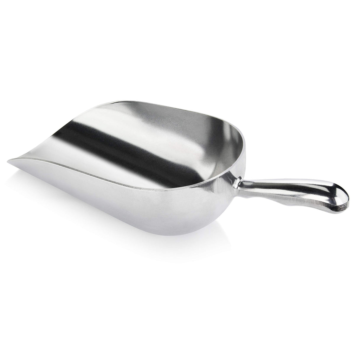 New Star Foodservice front view of 85-ounce aluminum scoop showing shape and capacity benefit