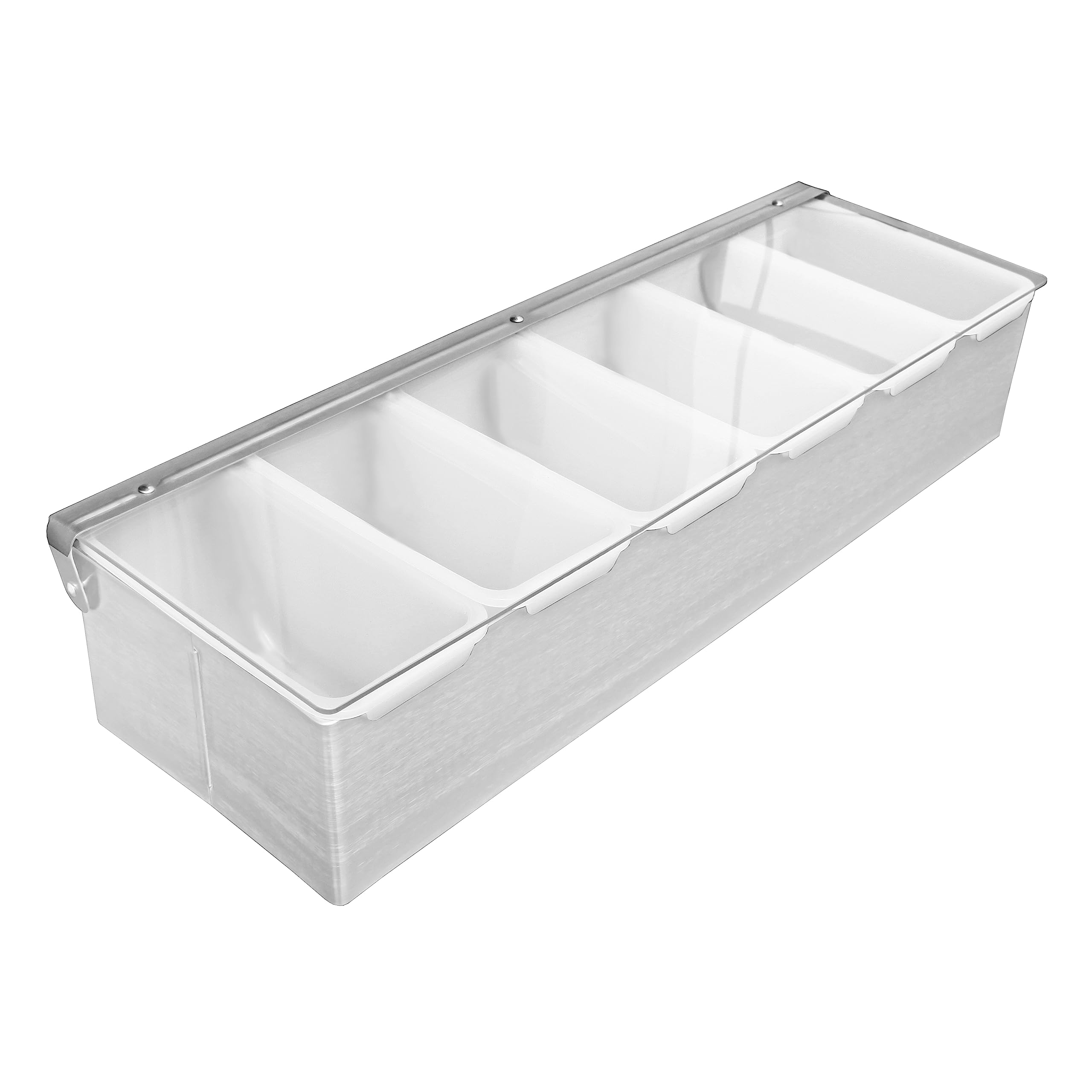 New Star Foodservice front view showing six compartments and sleek stainless finish for organized service