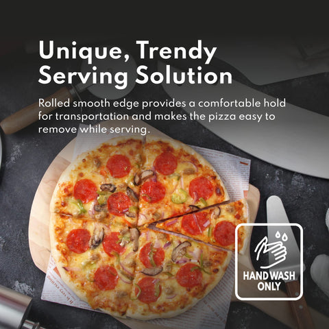 New Star Foodservice pan in oven with pizza showing even bake and fast heat transfer benefit
