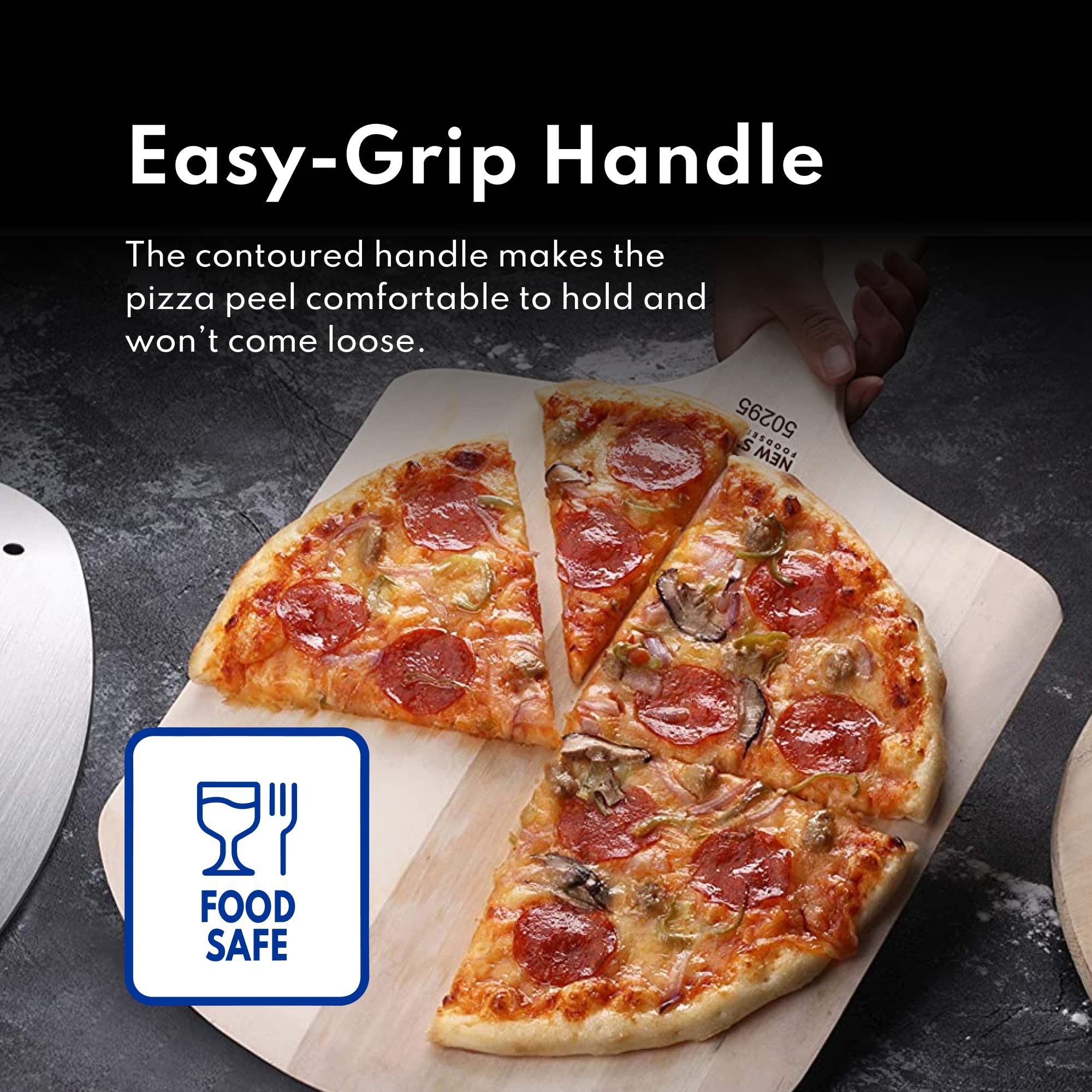 New Star Foodservice peel inside oven illustrating safe pizza placement